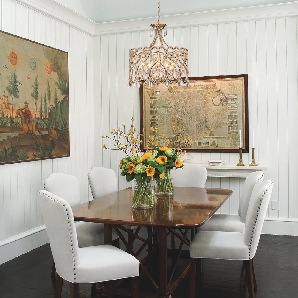 Pendantlightie - French Style 5 - Light Vintage Crystal Accent Drum Chandelier - Chandeliers - Silver Bronze -