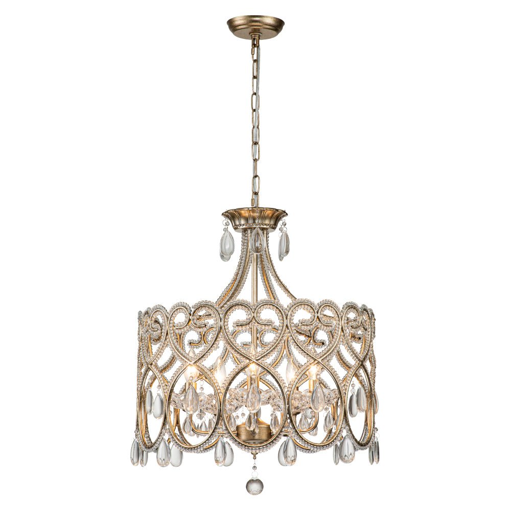 Pendantlightie - French Style 5 - Light Vintage Crystal Accent Drum Chandelier - Chandeliers - Silver Bronze -