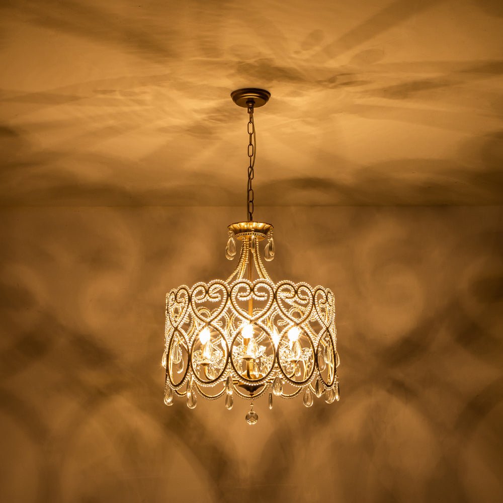 Pendantlightie - French Style 5 - Light Vintage Crystal Accent Drum Chandelier - Chandeliers - Silver Bronze -