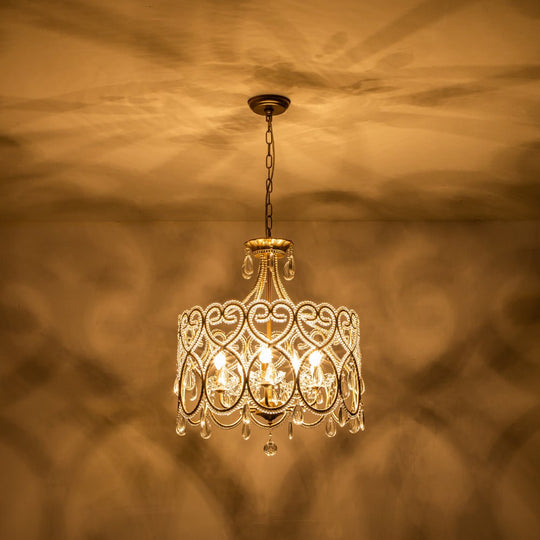 Pendantlightie - French Style 5 - Light Vintage Crystal Accent Drum Chandelier - Chandeliers - Silver Bronze -