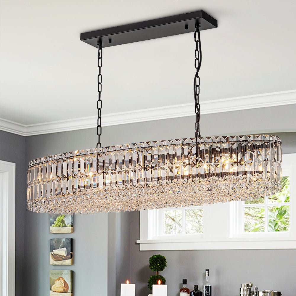 Pendantlightie - Glam 10 - Light Oversized Island Oval Chandeliers With Crystal Accents - Chandeliers - Black -