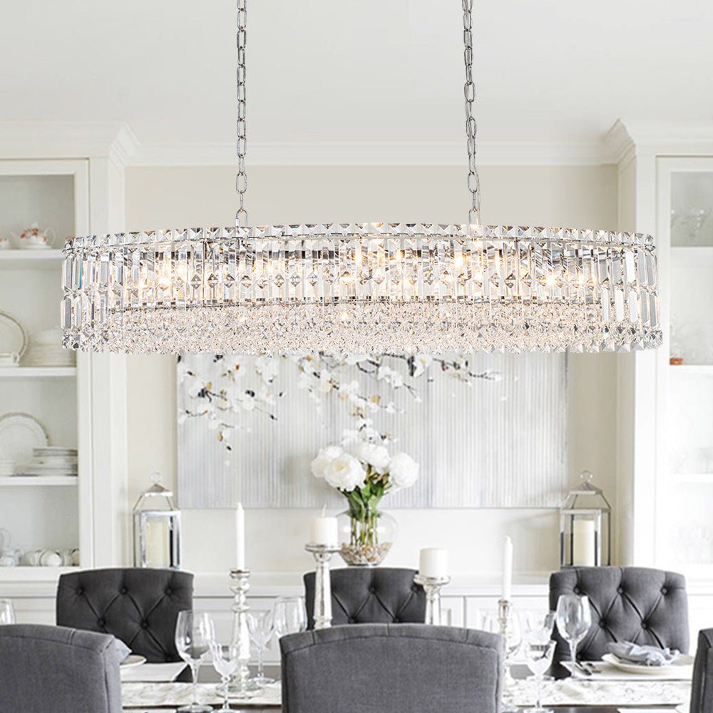 Pendantlightie - Glam 10 - Light Oversized Island Oval Chandeliers With Crystal Accents - Chandeliers - Chrome -
