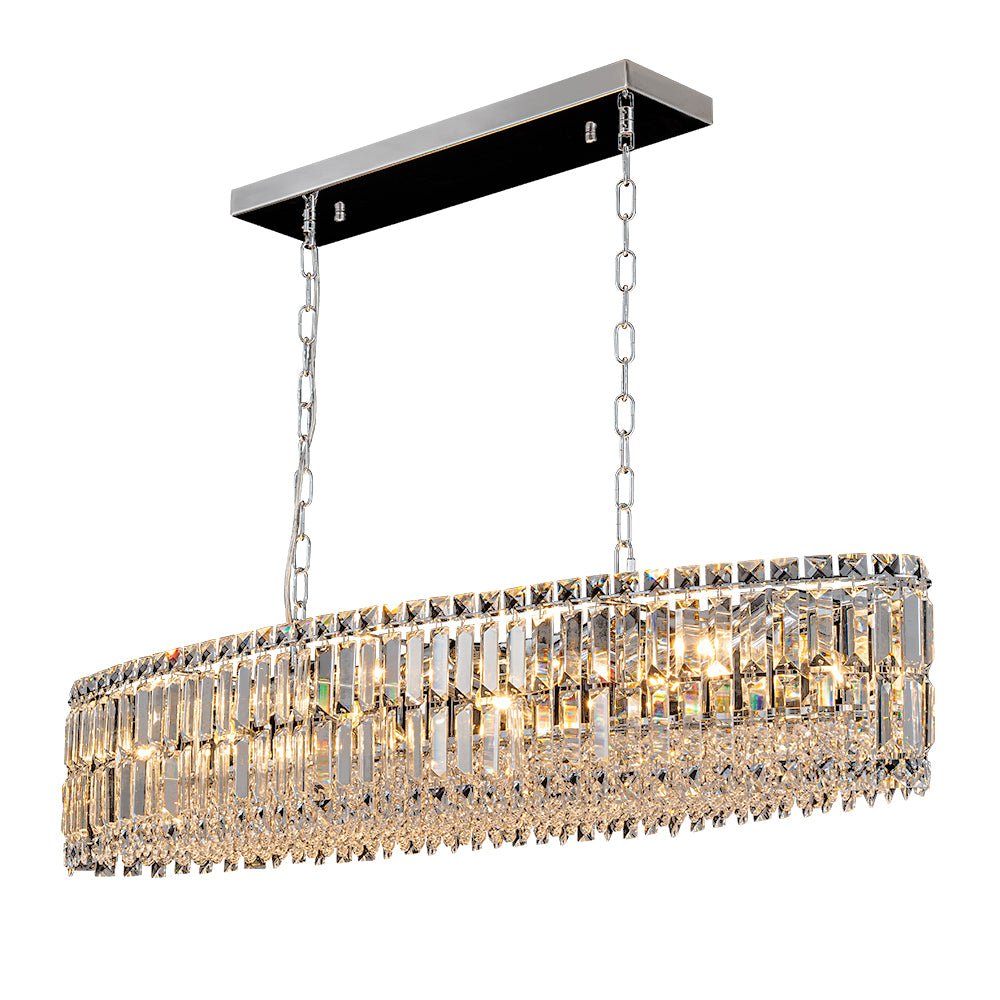 Pendantlightie - Glam 10 - Light Oversized Island Oval Chandeliers With Crystal Accents - Chandeliers - Chrome -