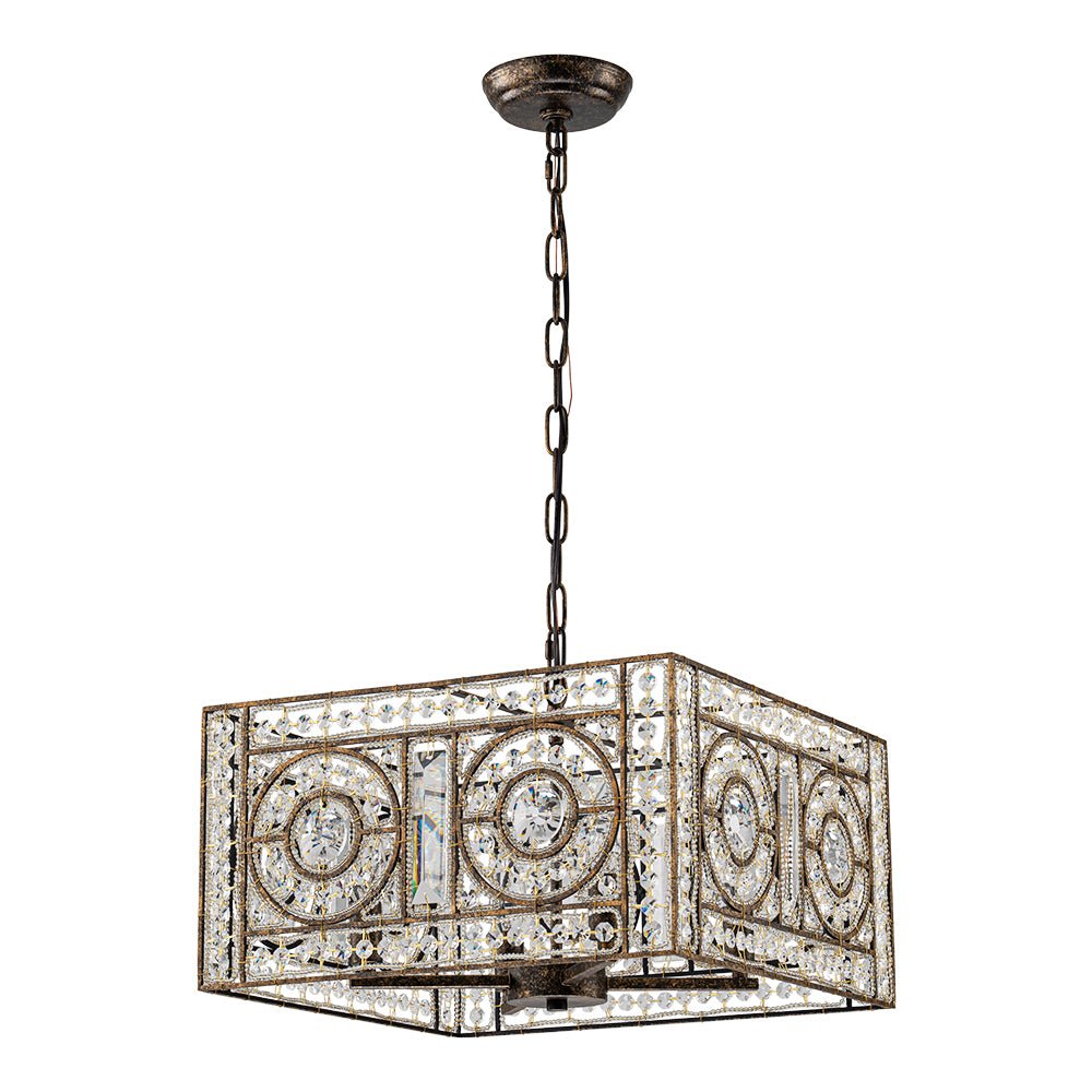 Pendantlightie - Glam 4 - Light Vintage Crystal Accent Square Chandelier - Chandeliers - Antique Bronze -