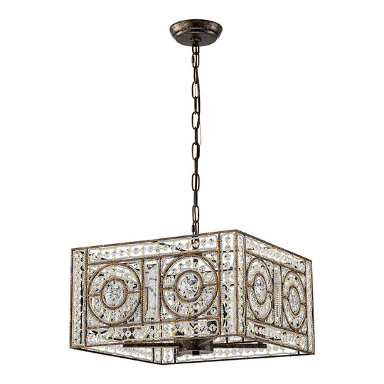 Pendantlightie - Glam 4 - Light Vintage Crystal Accent Square Chandelier - Chandeliers - Antique Bronze -