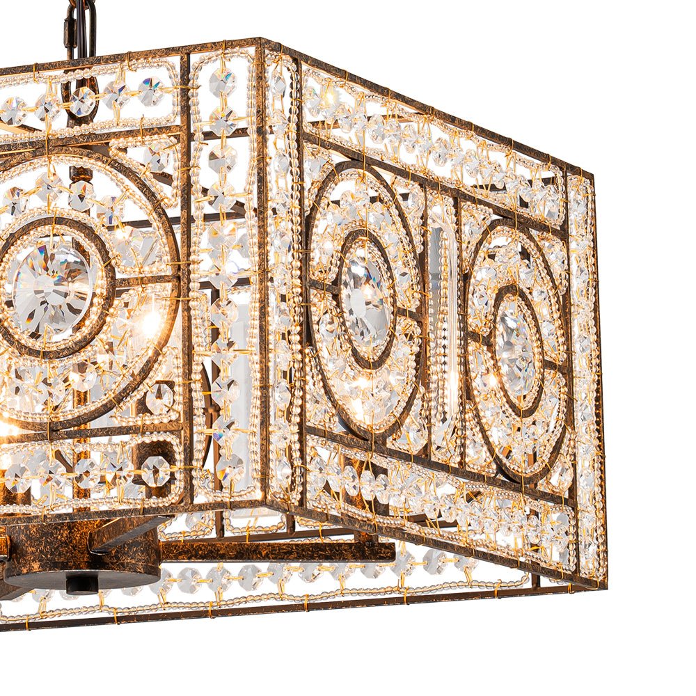 Pendantlightie - Glam 4 - Light Vintage Crystal Accent Square Chandelier - Chandeliers - Antique Bronze -