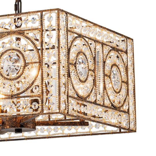 Pendantlightie - Glam 4 - Light Vintage Crystal Accent Square Chandelier - Chandeliers - Antique Bronze -