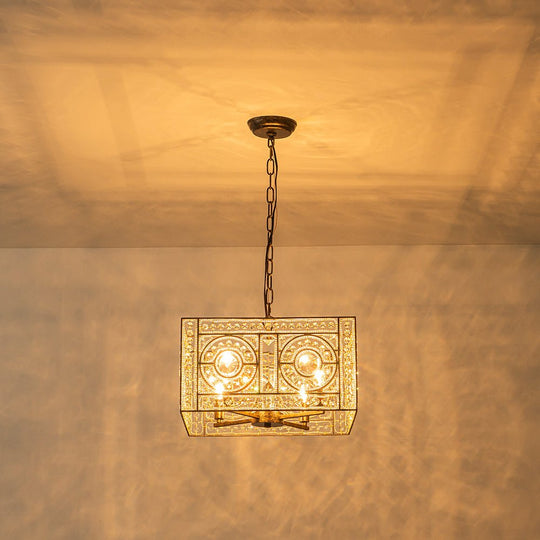 Pendantlightie - Glam 4 - Light Vintage Crystal Accent Square Chandelier - Chandeliers - Antique Bronze -