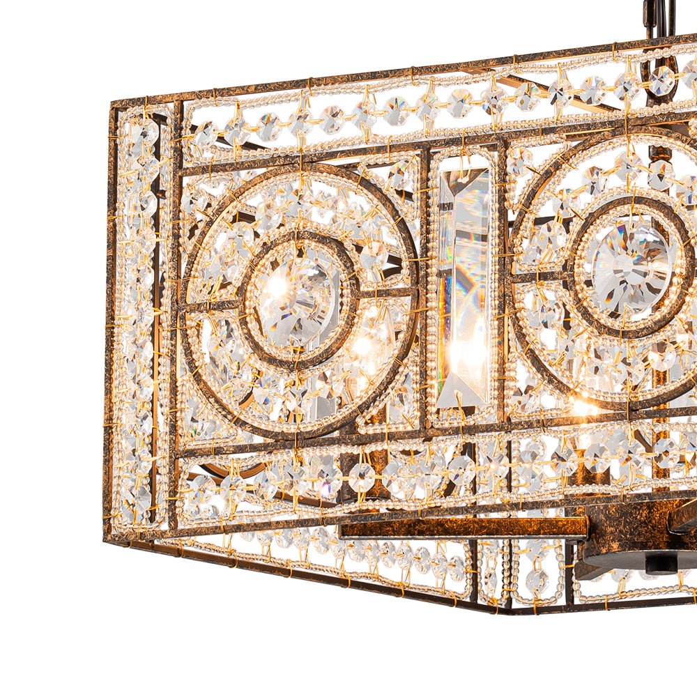 Pendantlightie - Glam 4 - Light Vintage Crystal Accent Square Chandelier - Chandeliers - Antique Bronze -