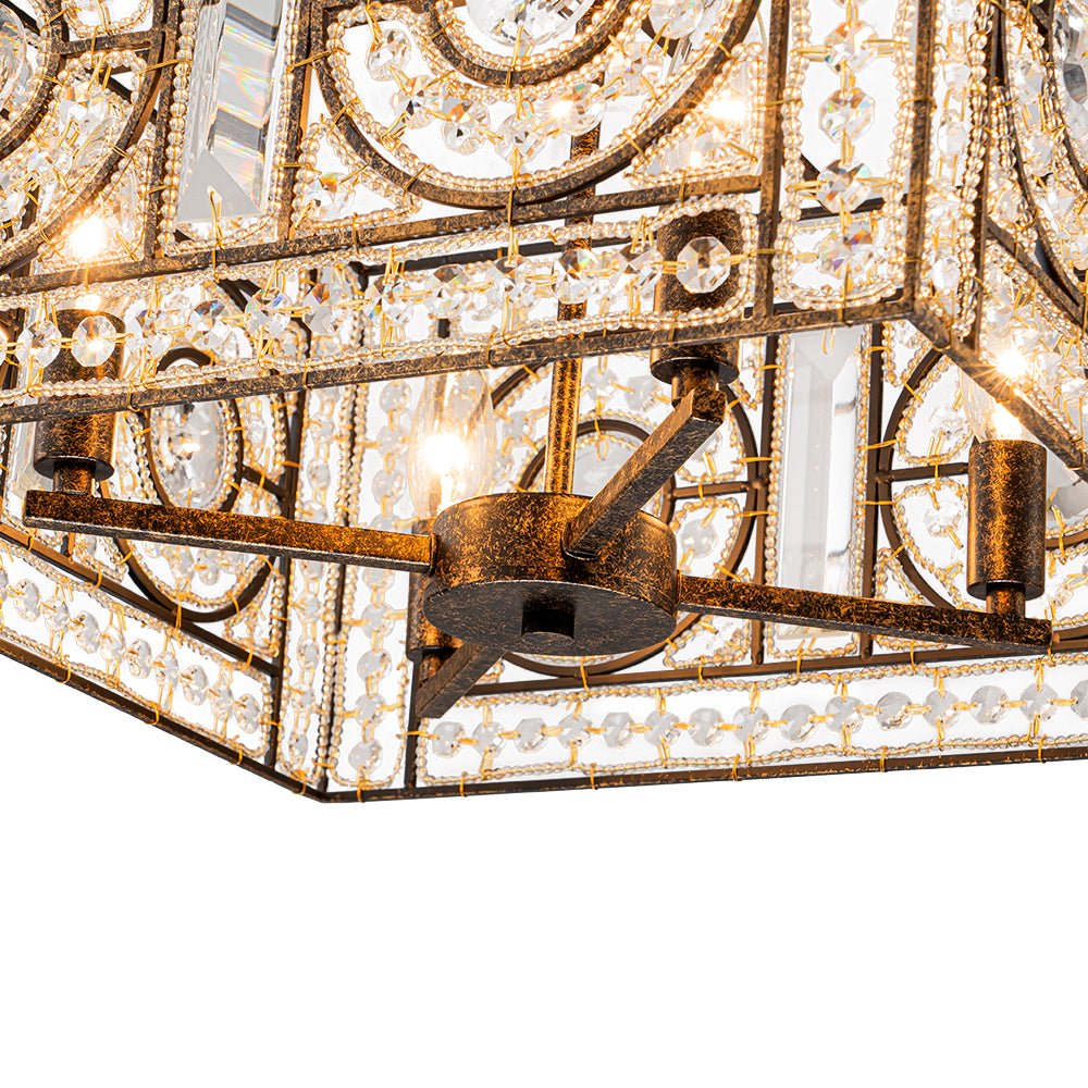 Pendantlightie - Glam 4 - Light Vintage Crystal Accent Square Chandelier - Chandeliers - Antique Bronze -
