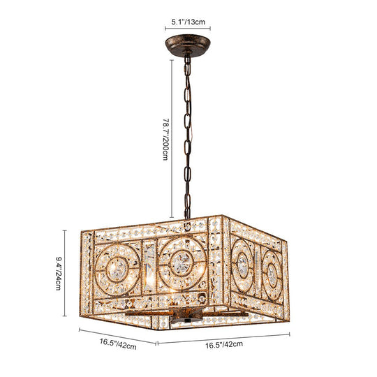 Pendantlightie - Glam 4 - Light Vintage Crystal Accent Square Chandelier - Chandeliers - Antique Bronze -