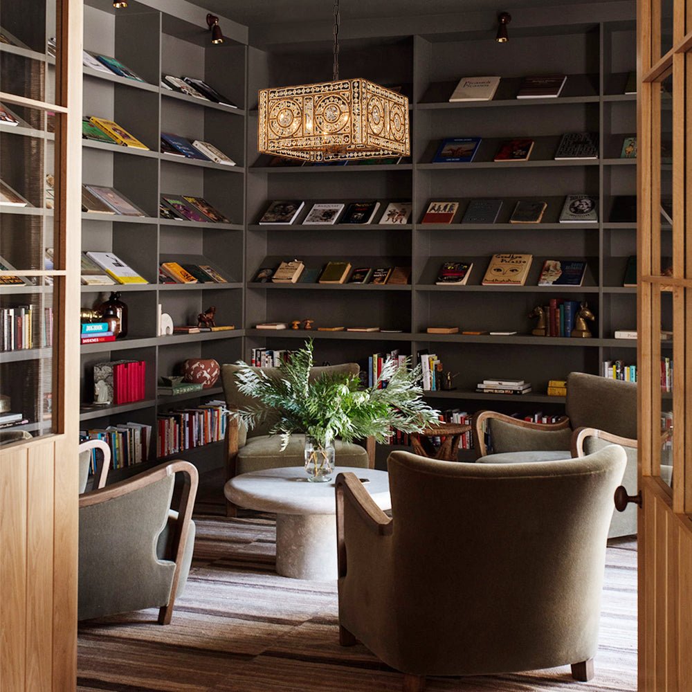 Pendantlightie - Glam 4 - Light Vintage Crystal Accent Square Chandelier - Chandeliers - Antique Bronze -