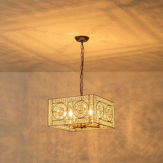 Pendantlightie - Glam 4 - Light Vintage Crystal Accent Square Chandelier - Chandeliers - Antique Bronze -