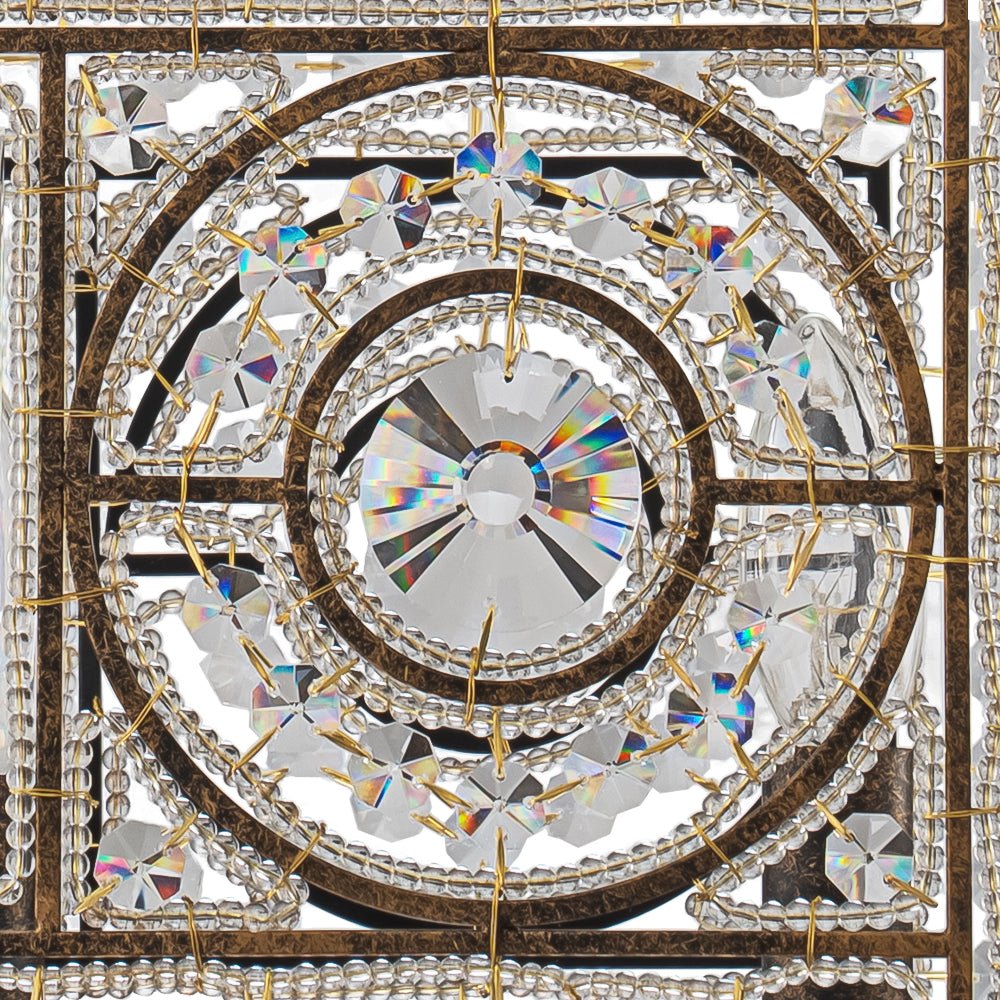 Pendantlightie - Glam 4 - Light Vintage Crystal Accent Square Chandelier - Chandeliers - Antique Bronze -