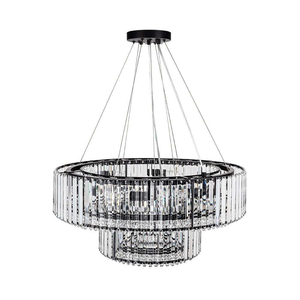 Pendantlightie - Glam Luxury 12 - Light Crystal Accents Tiered Round Drum Chandelier - Chandeliers - Chrome -