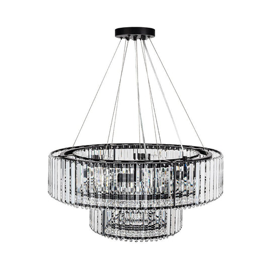 Pendantlightie - Glam Luxury 12 - Light Crystal Accents Tiered Round Drum Chandelier - Chandeliers - Chrome -