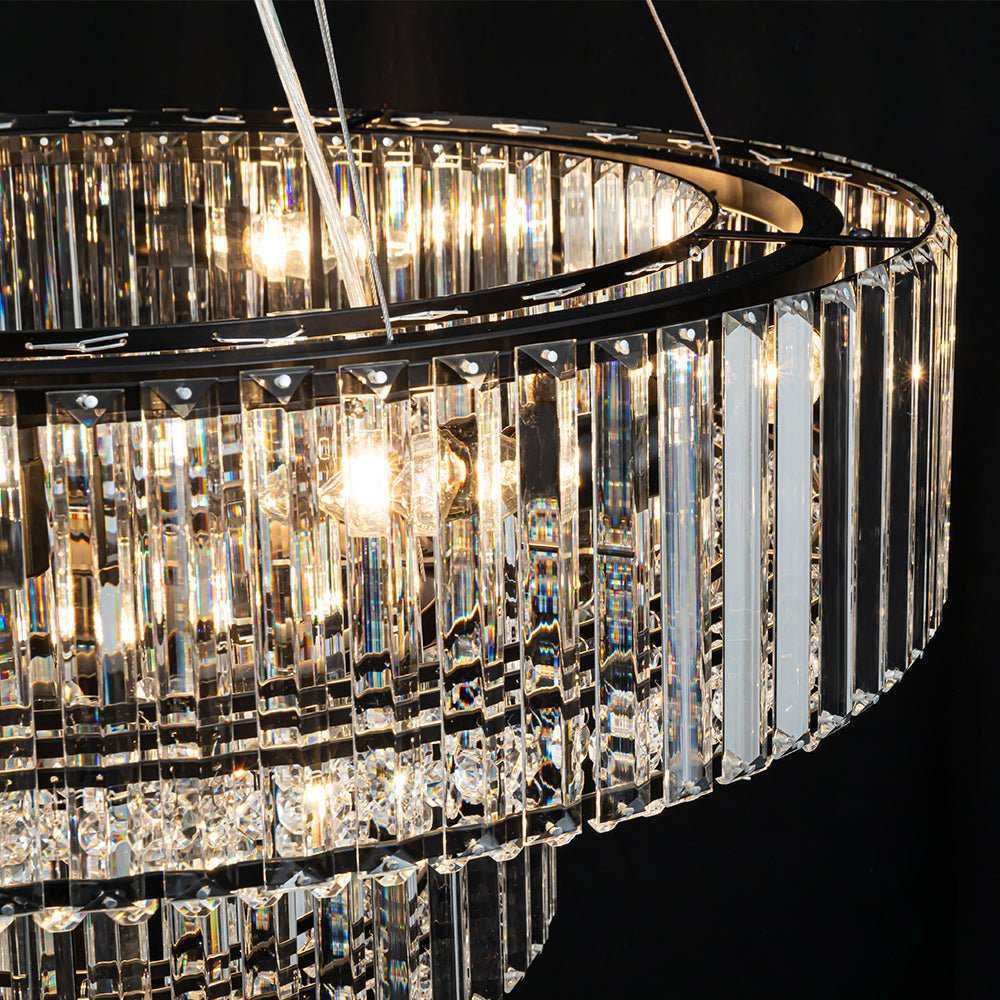Pendantlightie - Glam Luxury 12 - Light Crystal Accents Tiered Round Drum Chandelier - Chandeliers - Chrome -