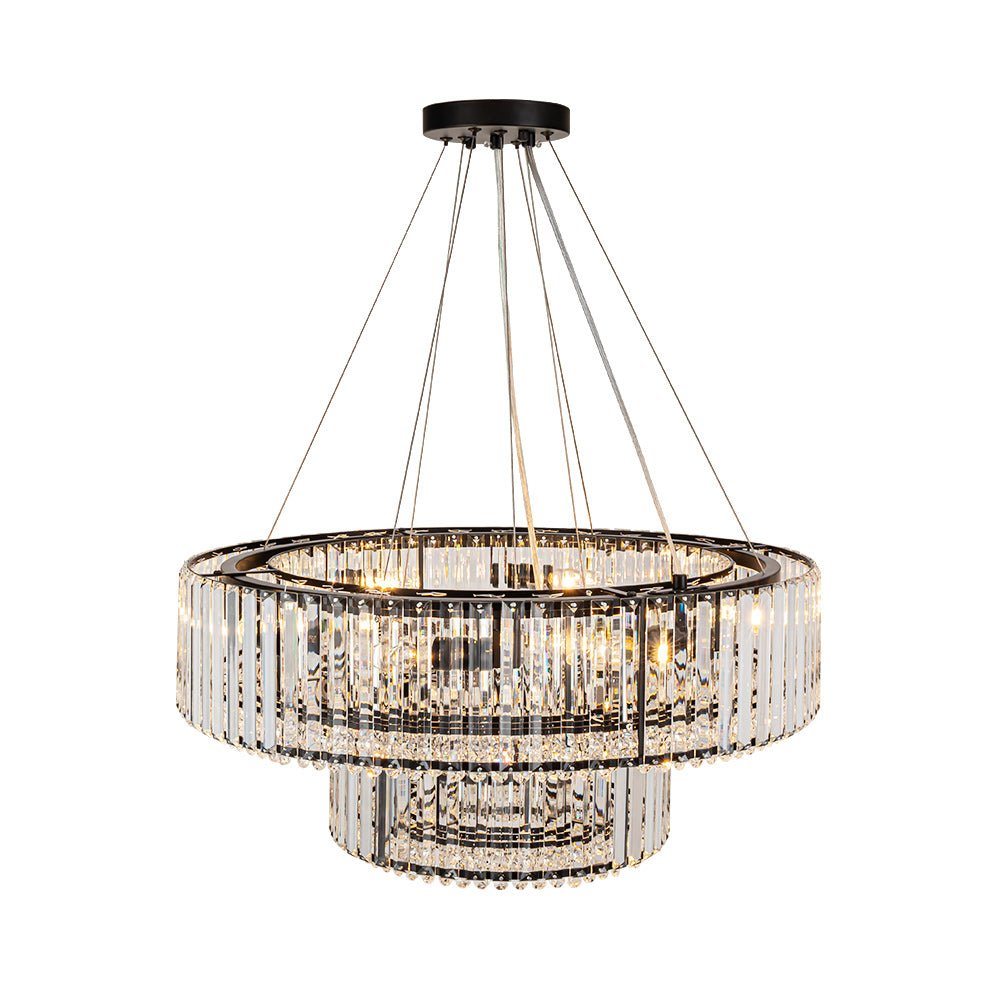 Pendantlightie - Glam Luxury 12 - Light Crystal Accents Tiered Round Drum Chandelier - Chandeliers - Chrome -