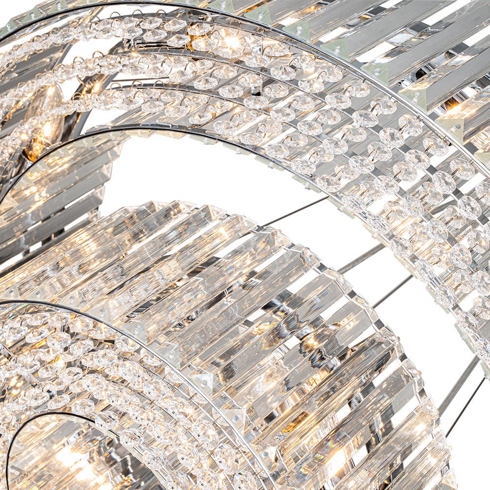 Pendantlightie - Glam Luxury 12 - Light Crystal Accents Tiered Round Drum Chandelier - Chandeliers - Chrome -