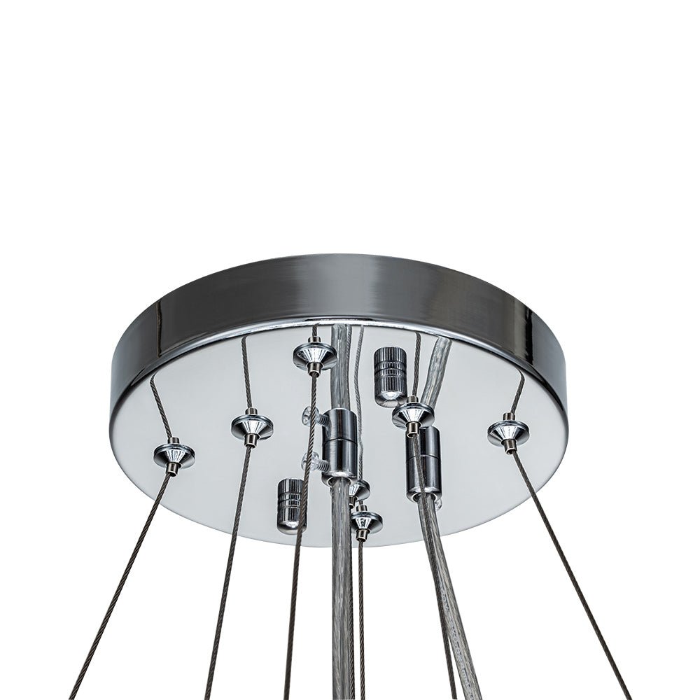 Pendantlightie - Glam Luxury 12 - Light Crystal Accents Tiered Round Drum Chandelier - Chandeliers - Chrome -