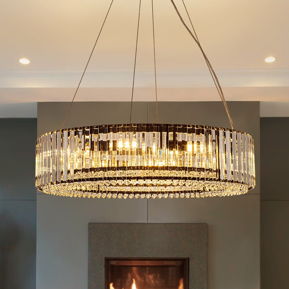 Pendantlightie - Glam Luxury 8 - Light Round Shape Drum Crystal Chandelier - Chandeliers - Black -