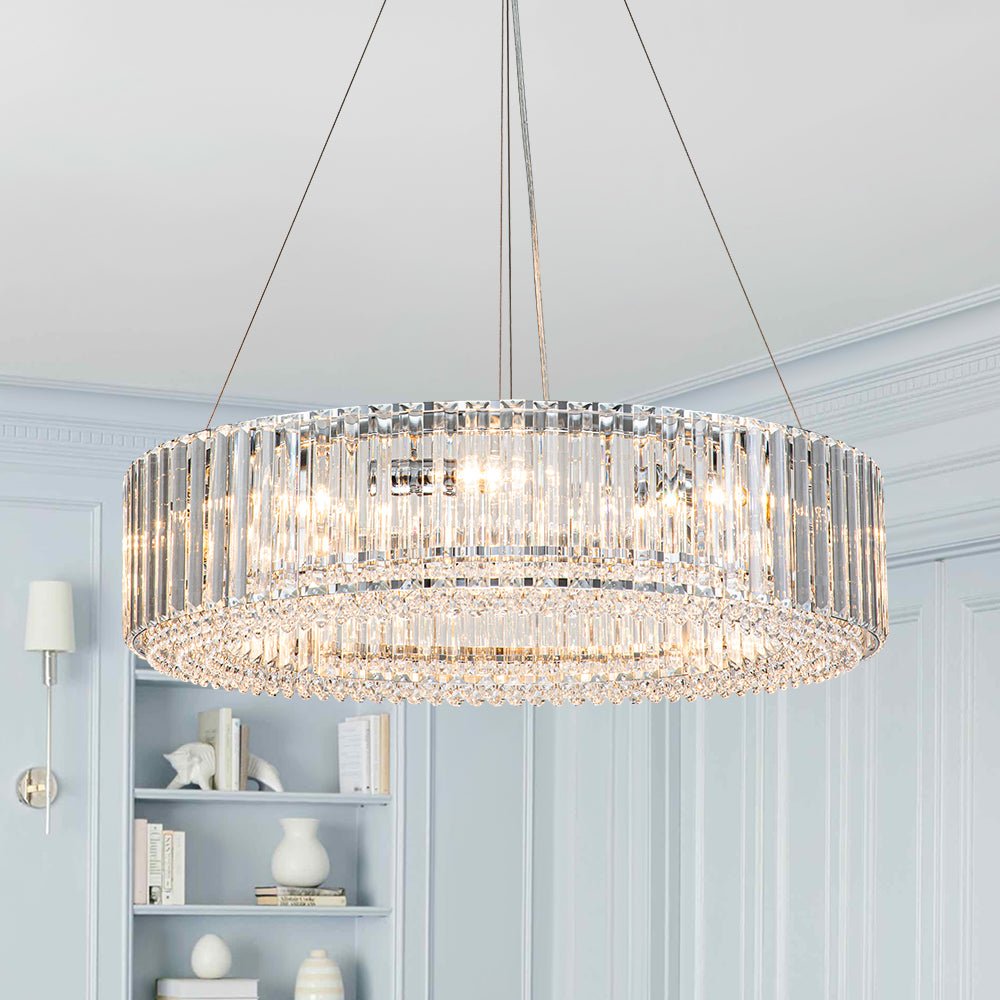 Pendantlightie - Glam Luxury 8 - Light Round Shape Drum Crystal Chandelier - Chandeliers - Chrome -