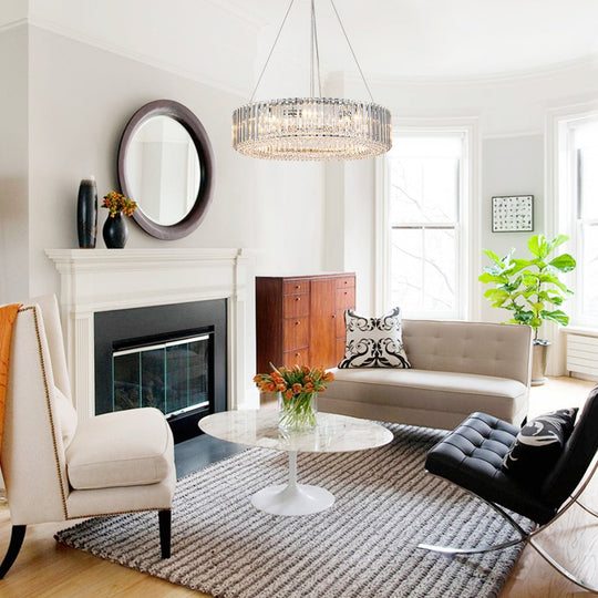 Pendantlightie - Glam Luxury 8 - Light Round Shape Drum Crystal Chandelier - Chandeliers - Chrome -