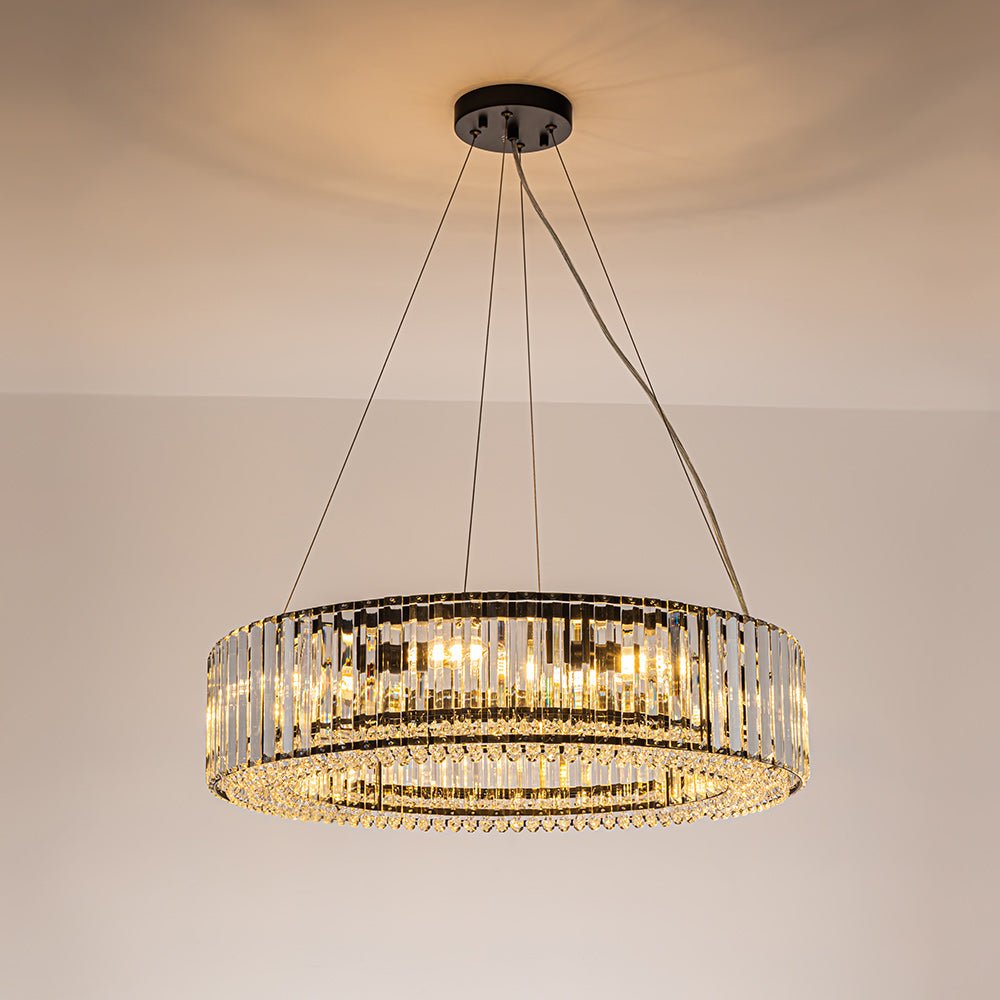 Pendantlightie - Glam Luxury 8 - Light Round Shape Drum Crystal Chandelier - Chandeliers - Chrome -