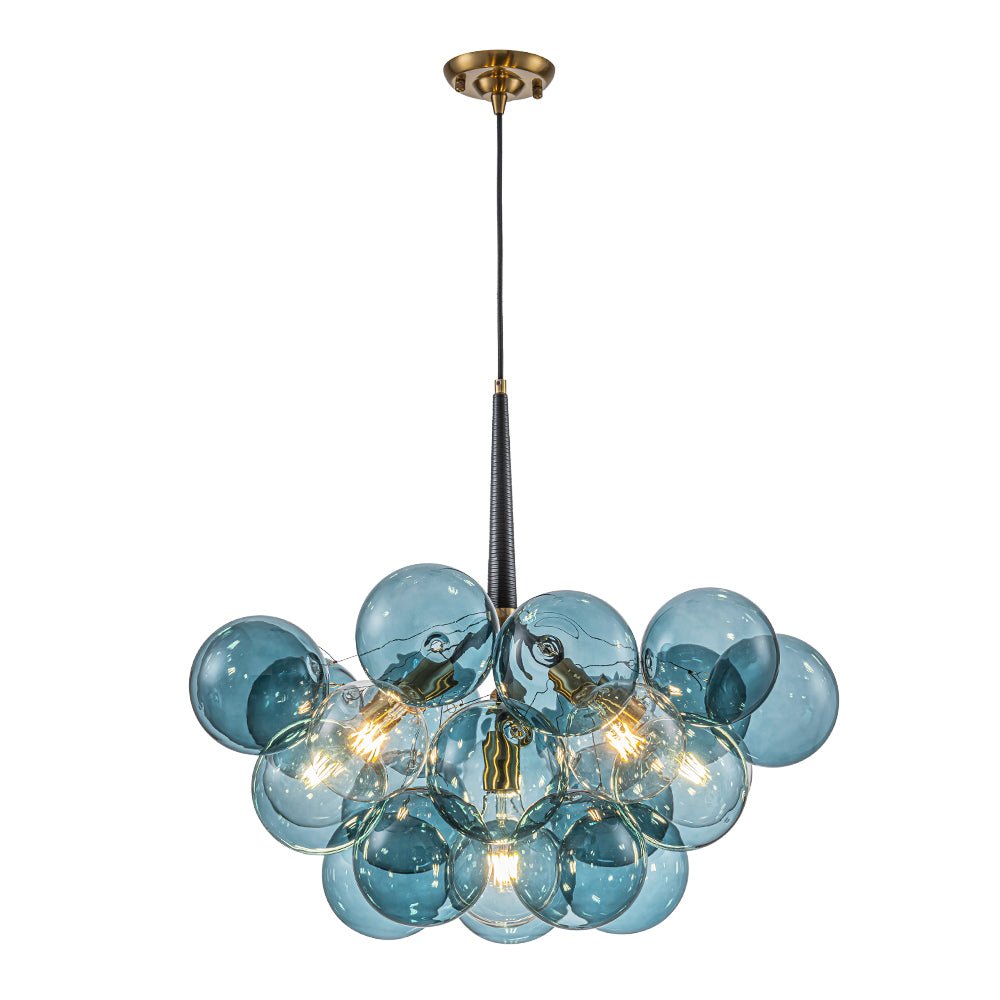 Pendantlightie - Gorgeous 6 - Light Sputnik Sphere Blue Glass Bubble Chandelier - Chandeliers - Brass -