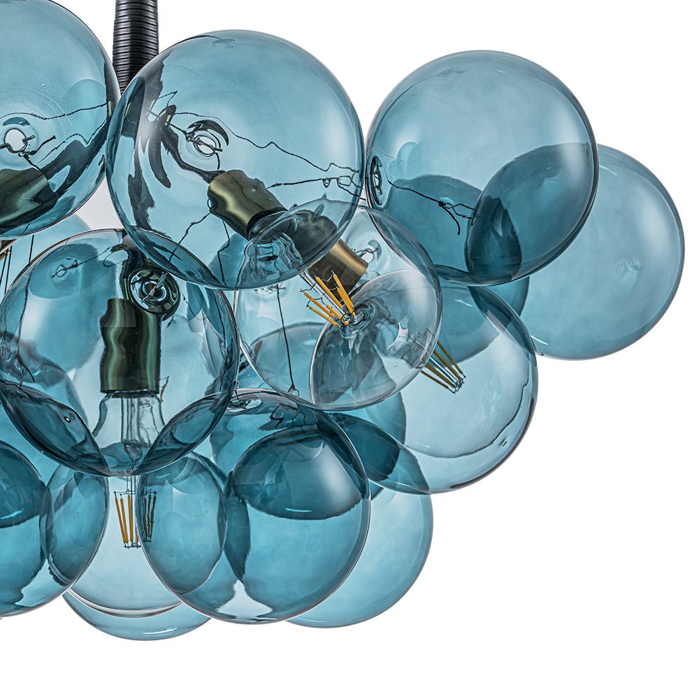 Pendantlightie - Gorgeous 6 - Light Sputnik Sphere Blue Glass Bubble Chandelier - Chandeliers - Brass -