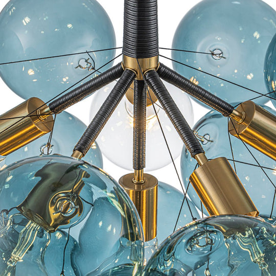 Pendantlightie - Gorgeous 6 - Light Sputnik Sphere Blue Glass Bubble Chandelier - Chandeliers - Brass -