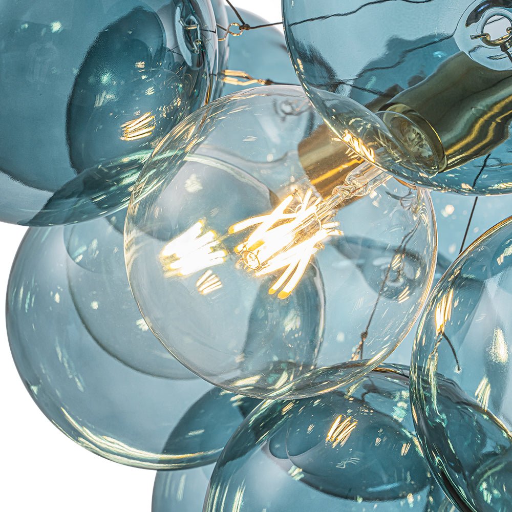 Pendantlightie - Gorgeous 6 - Light Sputnik Sphere Blue Glass Bubble Chandelier - Chandeliers - Brass -