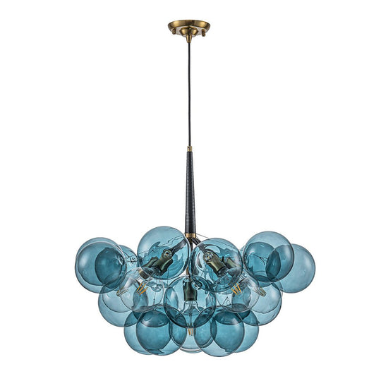 Pendantlightie - Gorgeous 6 - Light Sputnik Sphere Blue Glass Bubble Chandelier - Chandeliers - Brass -