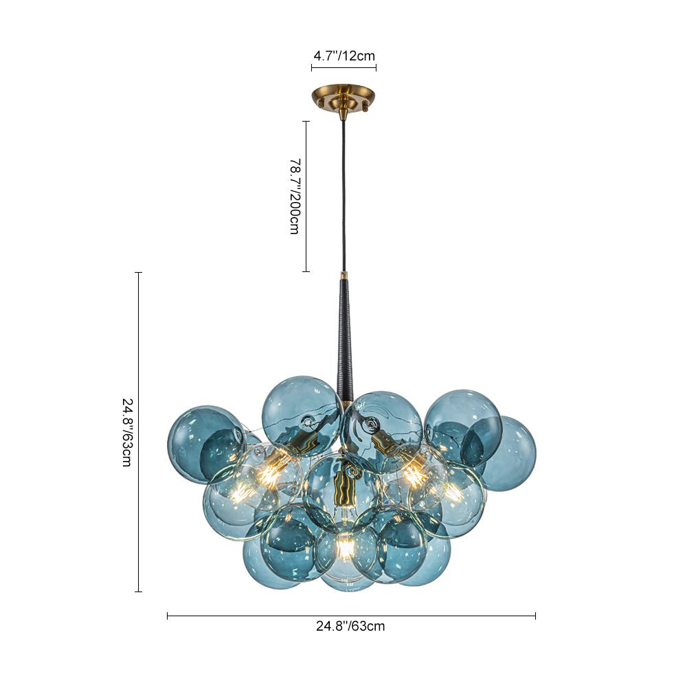 Pendantlightie - Gorgeous 6 - Light Sputnik Sphere Blue Glass Bubble Chandelier - Chandeliers - Brass -