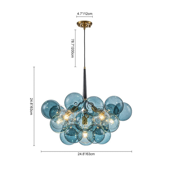 Pendantlightie - Gorgeous 6 - Light Sputnik Sphere Blue Glass Bubble Chandelier - Chandeliers - Brass -