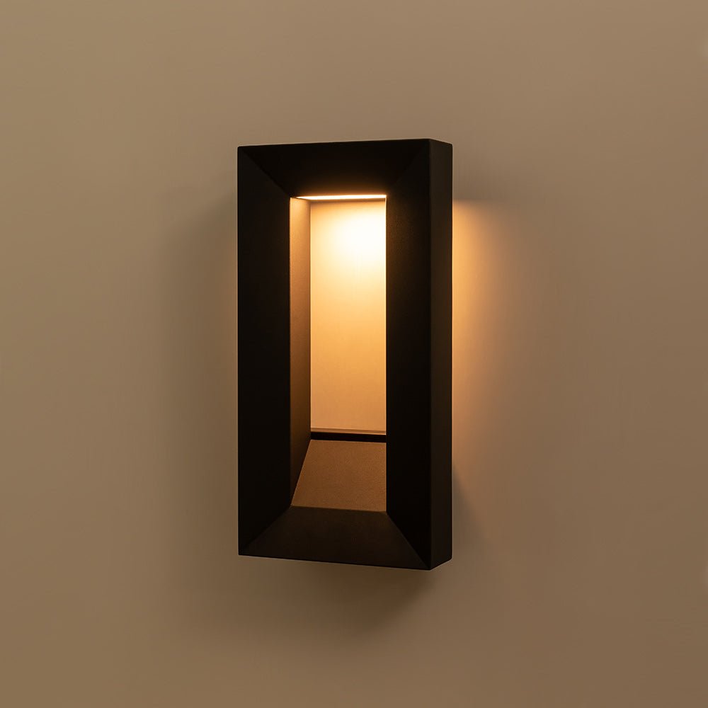Pendantlightie - Hollow Design Outdoor Geometric Rectangular Led Wall Light - Outdoor Wall Light - Black -
