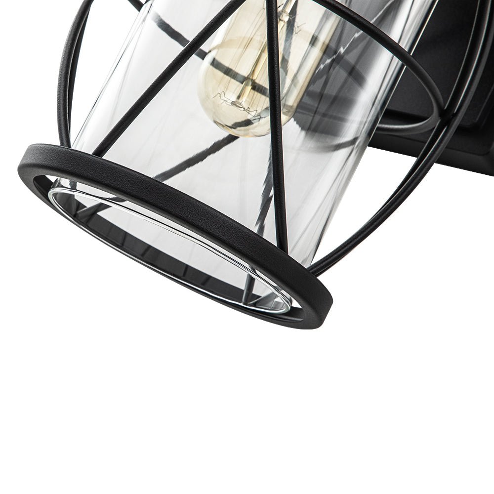 Pendantlightie - Industrial 1 - Light Cylinder Clear Glass Outdoor Cage Wall Light - Outdoor Wall Light - Black -