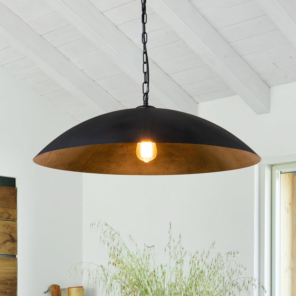 Pendantlightie-Industrial 1-Light Oversized Flat Metal Dome Pendant Light-Pendants-Black-