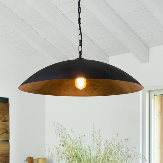 Pendantlightie-Industrial 1-Light Oversized Flat Metal Dome Pendant Light-Pendants-Black-