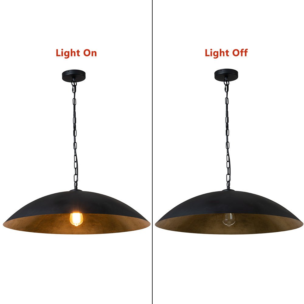 Pendantlightie-Industrial 1-Light Oversized Flat Metal Dome Pendant Light-Pendants-Black-