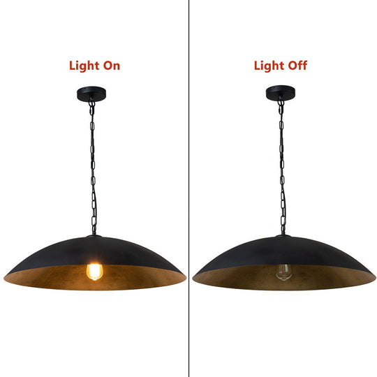Pendantlightie-Industrial 1-Light Oversized Flat Metal Dome Pendant Light-Pendants-Black-