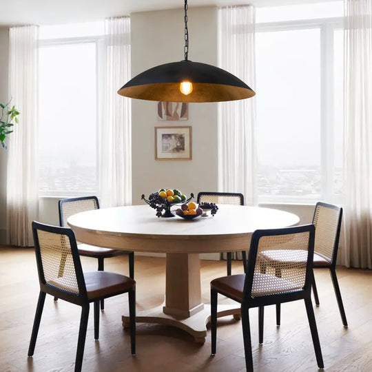 Pendantlightie-Industrial 1-Light Oversized Flat Metal Dome Pendant Light-Pendants-Black-