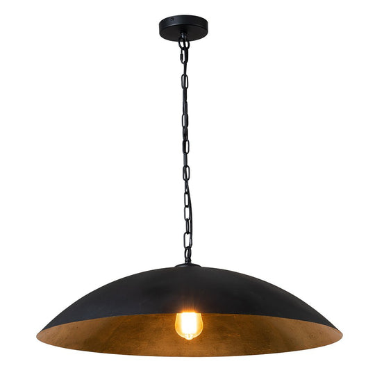 Pendantlightie-Industrial 1-Light Oversized Flat Metal Dome Pendant Light-Pendants-Black-