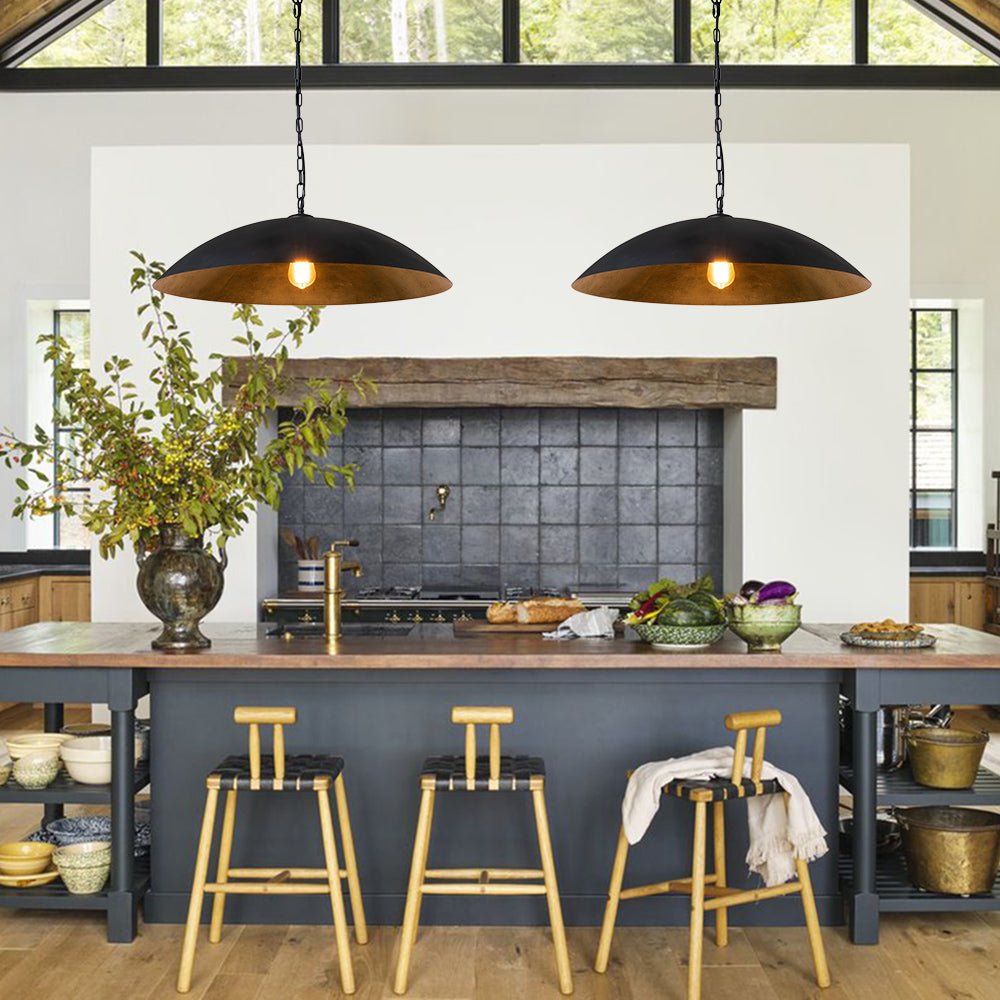Pendantlightie-Industrial 1-Light Oversized Flat Metal Dome Pendant Light-Pendants-Black-