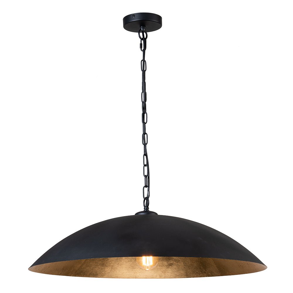 Pendantlightie-Industrial 1-Light Oversized Flat Metal Dome Pendant Light-Pendants-Black-