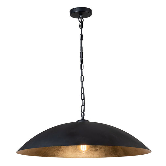Pendantlightie-Industrial 1-Light Oversized Flat Metal Dome Pendant Light-Pendants-Black-