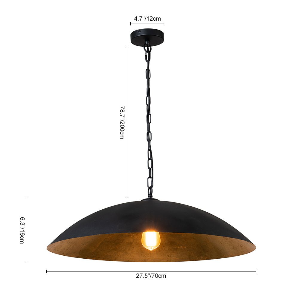 Pendantlightie-Industrial 1-Light Oversized Flat Metal Dome Pendant Light-Pendants-Black-