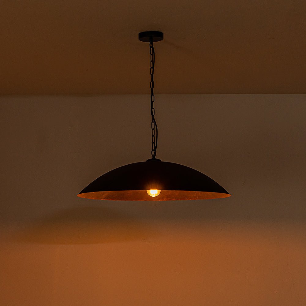 Pendantlightie-Industrial 1-Light Oversized Flat Metal Dome Pendant Light-Pendants-Black-
