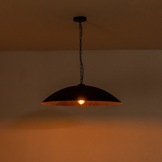 Pendantlightie-Industrial 1-Light Oversized Flat Metal Dome Pendant Light-Pendants-Black-