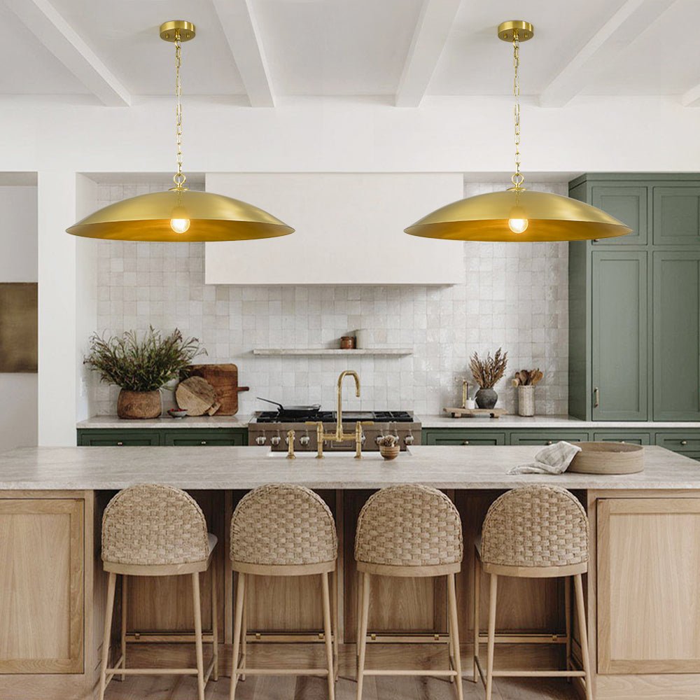 Pendantlightie - Industrial 1 - Light Oversized Flat Metal Dome Pendant Light - Pendants - Gold -